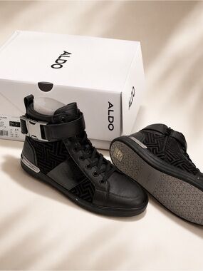 ALDO Black High-Top Buckle & Lace Sneakers